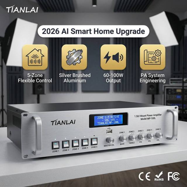 MP-100L 100W Public Address Mixer Amplifier 5 Zone Control Bluetooth 110V 70V Background Music System for Hotel Office Audio