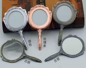 Miroir métallique en alliage de zinc à main Miroir de maquillage rétro européen vintage électrolytique pour petit salon - Product Image 4