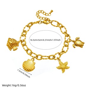 Gold Plated Stainless Steel Marine Life Charm Bracelet With Scallop Starfish Turtle Pendant Unisex Jewelry Gift - Product Image 4