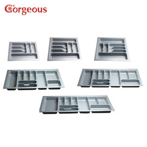 Organisateur de tiroir extensible pour couverts, gris, en plastique PVC, pour cuisine, bureau, carton, carré, moderne - Product Image 2