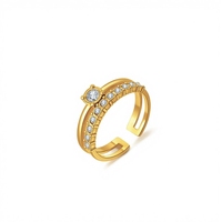 Nouvelle bague en acier inoxydable à double rangée de diamants pour femmes, élégante, légère, luxueuse, bague ouverte