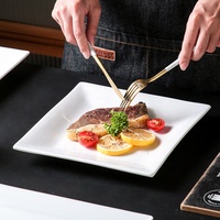 Assiette en céramique blanche carrée moderne, minimaliste, pour steak, riz, apéritif, dessert, passe au micro-ondes, hôtel, restaurant, maison, banquet