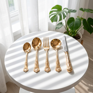 Ensemble de couverts élégants en or, finition miroir, compatibles lave-vaisselle, ustensiles de table pour mariage, manche en métal - Product Image 1