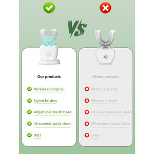 360 °   Spazzolino Elettrico Sonico Wireless a Forma di U con Luce per Sbiancamento Dentale, Setole in Nylon Automatico per Adulti - Product Image 2