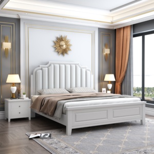 Luxury Style Wooden <b>Bed</b> with Upholstered Blue Headboard, King/Queen Size <b>Bed</b> <b>Frame</b> for Bedroom Furniture - Product Image 1