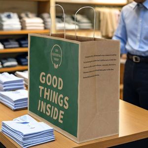 Bolsas de Compra de Papel Kraft con Logotipo Personalizado, Bolsas Planas con Asa para Empaque de Ropa al por Menor - Product Image 6