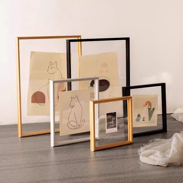Wholesale Modern Transparent Acrylic Minimalist Double Glass Metal Picture Frame Home Office Decor Photo Display Wall Art