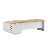 Bureau de direction en forme de L moderne et contemporain avec plateau en mélamine, mobilier commercial de haute technologie pour PDG/Directeur