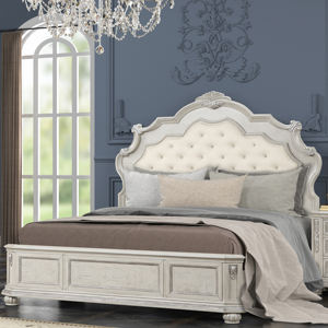 Armoire de rangement pour chambre à coucher à 5 tiroirs et ornements sculptés, commode traditionnelle blanche antique - Product Image 1