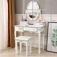 Ensemble de coiffeuse avec miroir éclairé, table de maquillage et tabouret rembourré avec 5 grands tiroirs pour femmes filles