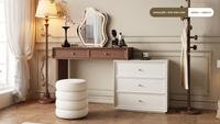 Bureau de toilette en forme de L avec commode à 6 tiroirs, meuble de rangement moderne pour maquillage de chevet