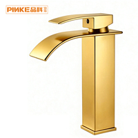 Robinet de lavabo de luxe en acier inoxydable 304 brossé doré avec mitigeur chaud/froid à poser sur le comptoir