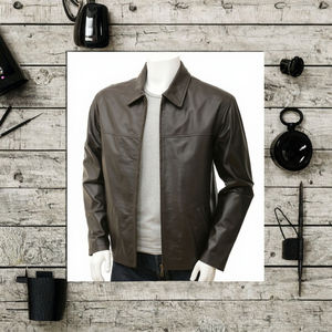 Veste de moto coupe-vent d'hiver en cuir denim pour hommes avec fermeture éclair coupe carrée décontractée pour l'extérieur manteau épais à la mode traitement teint - Product Image 3
