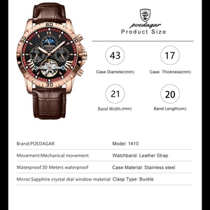 Montre-bracelet automatique de luxe POEDAGAR, étanche, lumineuse, date, semaine, bracelet en cuir, montre pour homme, tourbillon, mécanique, montres de mode pour hommes - Product Image 6