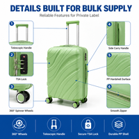Valise de voyage rigide en PP vert menthe, prête pour l'audit d'usine, roues pivotantes, texture ondulée, poignée latérale, assortiment de vente au détail ODM
