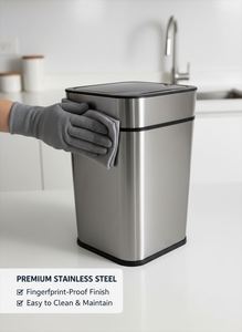 Poubelle intelligente automatique en acier inoxydable de 13 L pour intérieur 360 °   Induction sans contact, écologique, avec mode de charge ou mode batterie - Product Image 3
