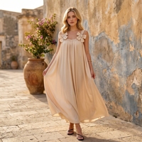 Robe longue d'été 2026 style bohème pour femme, sans manches, à bretelles, motif floral 3D, coupe ample et décontractée, idéale pour la plage et les vacances