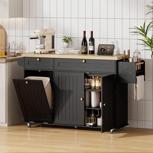 SENYU Chariot d'îlot de cuisine 60 pouces avec prise électrique, plateau rabattable, armoire à déchets, étagère à épices et porte-serviettes - Product Image 6