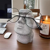 Support à lunettes en polyrésine fait main, statue Moai texturée, présentoir à lunettes, décoration de bureau, figurine artisanale en résine
