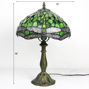 LongHuiJing for Style 12Inch Dome Flexible Living Room Bedroom Table Lamp Green Dragonfly Stained Glass Lampshade Zinc Alloy - Product Image 2