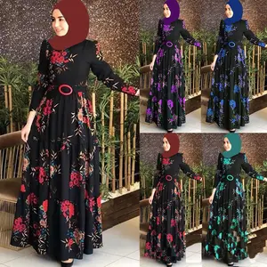 Muslim Women Abaya Islamic Clothing Fashion Muslim Printed Flower Long Skirt Abaya Women Muslim Dress