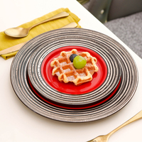 Service de table en grès de luxe rouge de 48 pièces, réutilisable et compatible four, vente en gros, bols, assiettes et plats en céramique pour l'Indépendance