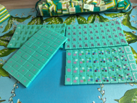 Set Mahjong Amerika 160 Buah Ubin Akrilik dengan Joker, Bunga & Angin, Ubin Permainan Biru yang Tahan Lama
