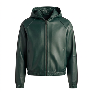 Designer Men's Forest Green Leather Co-Ord Set with Full-Zip Hoodie <b>Jacket</b> and Tailored Jogger Trousers - Product Image 1