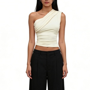 Women's Draped One-Shoulder Crop <b>Top</b> - Sleeveless Ruched Bodycon <b>Top</b> Shirt Fashion - Product Image 6