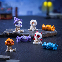 Miniatur Halloween Resin Labu Hantu Permen Kerangka Figur Kerajinan Ornamen untuk Suvenir Pesta Pengisi Dekorasi Meja Rumah