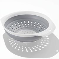 Passoire pliable en plastique ronde pour évier, gris et blanc, à pression, pour le drainage des pâtes et des fruits