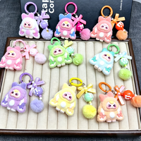 Porte-clés et breloques de sac en résine PVC floquée, motif lapin 3D anime coloré, mignon et luxueux, pour filles et femmes, vente en gros