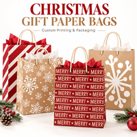 Sac en papier kraft recyclé avec logo de Noël personnalisé, poignée écologique, vente en gros, sac de shopping biodégradable pour la vente au détail