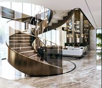 Escalier en arc incurvé en acier et bois durable sur mesure avec marches en marbre pour villa