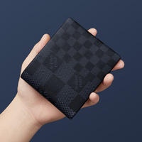 Dompet Kulit Pria WilliamPOLO Motif Kotak-kotak Sederhana Warna Hitam, Dompet Kartu Kulit Sapi Lipat Dua Grosir