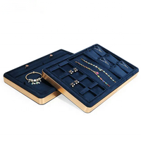 Accessoires de bijoux en métal bleu accessoires plateau d'affichage empilable collier anneau boucle d'oreille bijoux présentoir plateau de bijoux
