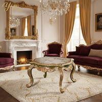 Table d'appoint traditionnelle en bois d'hévéa Yips LD-1503-1279, motif floral et oiseaux peint à la main, aspect antique, feuille d'argent, pour salon
