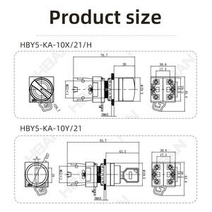 Interruptor Selector de Panel de 2 Posiciones y 22 mm, Rotatorio, con Enclavamiento, 1NO, con Certificación UL para Control Industrial, Fabricante HBAN, Modelo Xb2-Ba - Product Image 3