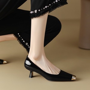 Genuine Leather Burgundy Solid Elegant Ladies High <strong>Heels</strong> 2024 Spring Autumn New <strong>Metal</strong> Square-toe Low Stiletto <strong>Heel</strong> Slip-On <strong>Shoes</strong> - Product Image 6