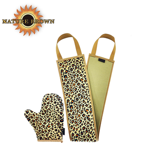 Ensemble personnalisé de 2 pièces en velours doux pour <span class=keywords><strong>autobronzant</strong></span> corporel, applicateur dorsal pour <span class=keywords><strong>autobronzant</strong></span>, <span class=keywords><strong>gant</strong></span> de bronzage auto-bronzant imprimé léopard marron - Product Image 1
