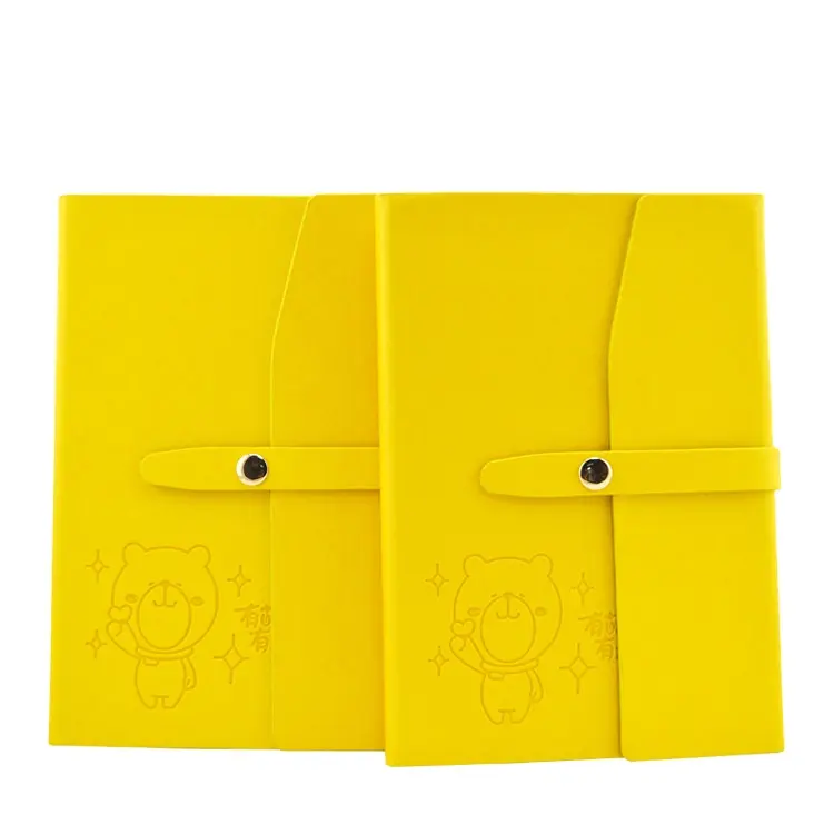 New Wholesale promotional Hot sale a5 hardcover pu leather embossed calendar yellow notebooks with clasp for school business