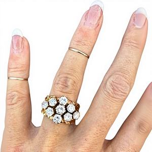 Bague cocktail en or jaune 14 carats avec diamant naturel de 3 carats taille brillant, style vintage audacieux, design luxueux, cadeau de mariage ou de fiançailles - Product Image 1