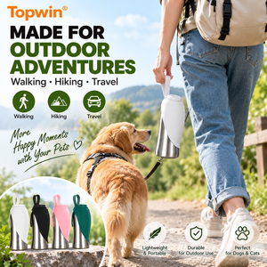 Bouteille de voyage pour chien en acier inoxydable écologique de 710 ml avec logo personnalisé, sans BPA, bol à boire réversible en silicone en forme de feuille pour la randonnée - Product Image 6