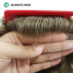 ハイスタンダード完璧なブリーチドノットフレンチレース男性用トゥーピー人毛パッチインド髪30 mm波 - Product Image 4