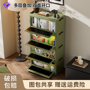 Multi Layer Foldable <b>Storage</b> Cabinet With Lid For Books Snacks Toys Baby Care Home Use Standing Type Rectangle Plastic - Product Image 3