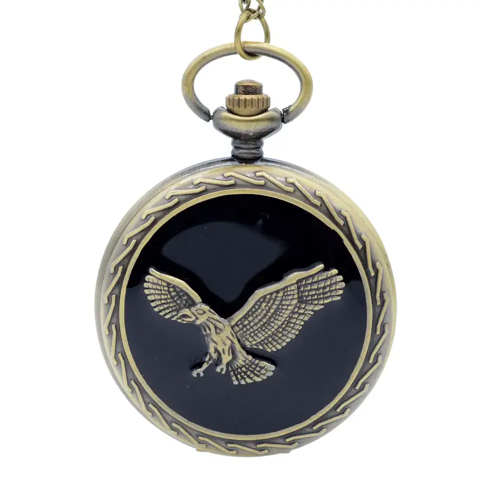 Antique Bronze Retro Collection Necklace Classic Eagle Pendant Pocket Quartz Masonic Watch