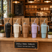 Kingze Tasse de voyage écologique en acier inoxydable à double paroi Tasse isolée pour voiture 1400ml Gobelet à café avec couvercle et paille