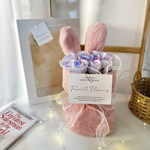 Bouquet de fleurs éternelles 11 roses en forme d'oreilles de lapin, arrangement floral en peluche et fleurs préservées pour la Saint-Valentin, cadeau pour la fête des enseignants - Product Image 5