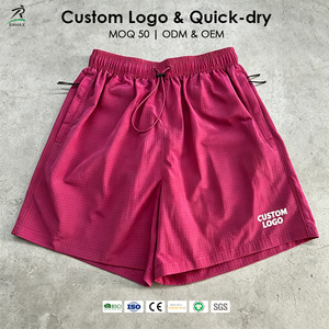 Shorts en nylon Ripstop à motif quadrillé pour hommes, taille élastique avec cordon de serrage, poches latérales, coupe ample, style streetwear, shorts de bain, OEM ODM, logo personnalisé - Product Image 1