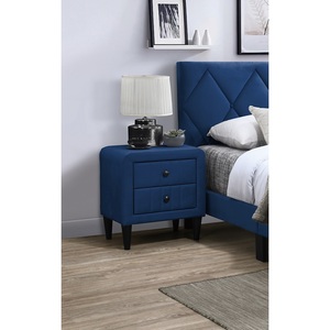Table de chevet en velours bleu marine, 2 tiroirs, meubles de chambre à coucher, design élégant, pieds en verre trempé - Product Image 1